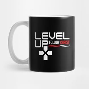 Level Up and Follow Christ (White Font) Mug